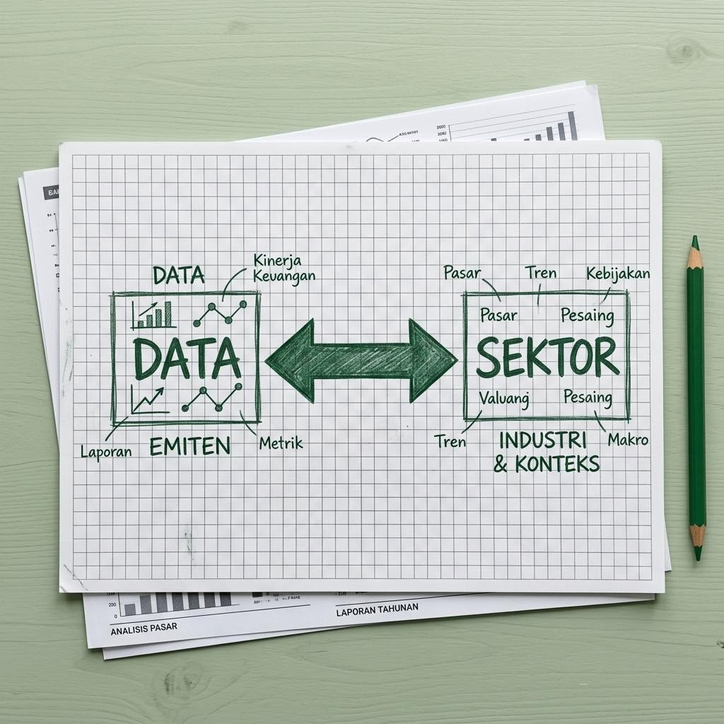 Ilustrasi diagram sektor dan data emiten dalam konteks pasar modal